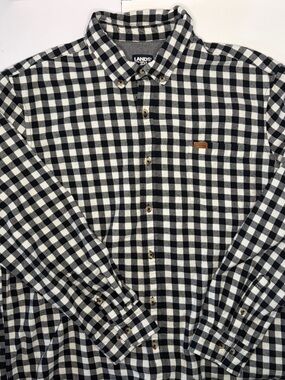 Lands' End Black and White Buffalo Check Button-Down Flannel Shirt